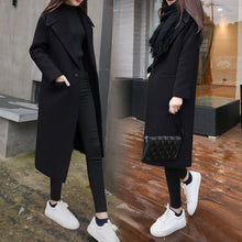 Load image into Gallery viewer, Autumn and Winter New Women&#39;s Korean Slim Was Thin Woolen Coat Pure Color Long-sleeved Temperament Long Section Casual Jacket