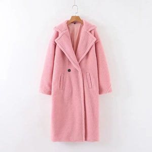 Teddy jacket faux fur coat long red white pink fur coat female vintage fur collar winter coat women elegant shaggy fur coats