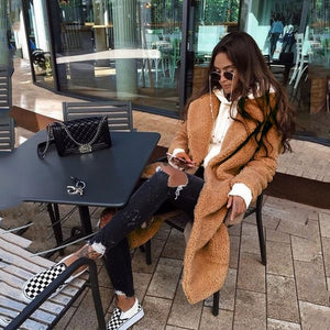 2019 Faux Lambswool Fur Coats Long Teddy Bear Jacket Coat Pink Women Winter Warm Oversized Outerwear Women Thick Overcoat