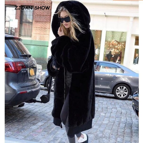 Oversized Winter Warm hooded Large size Long Solid color Faux Fur Coat 2018 New Casual Long sleeve Women Fur Jacket Outwear